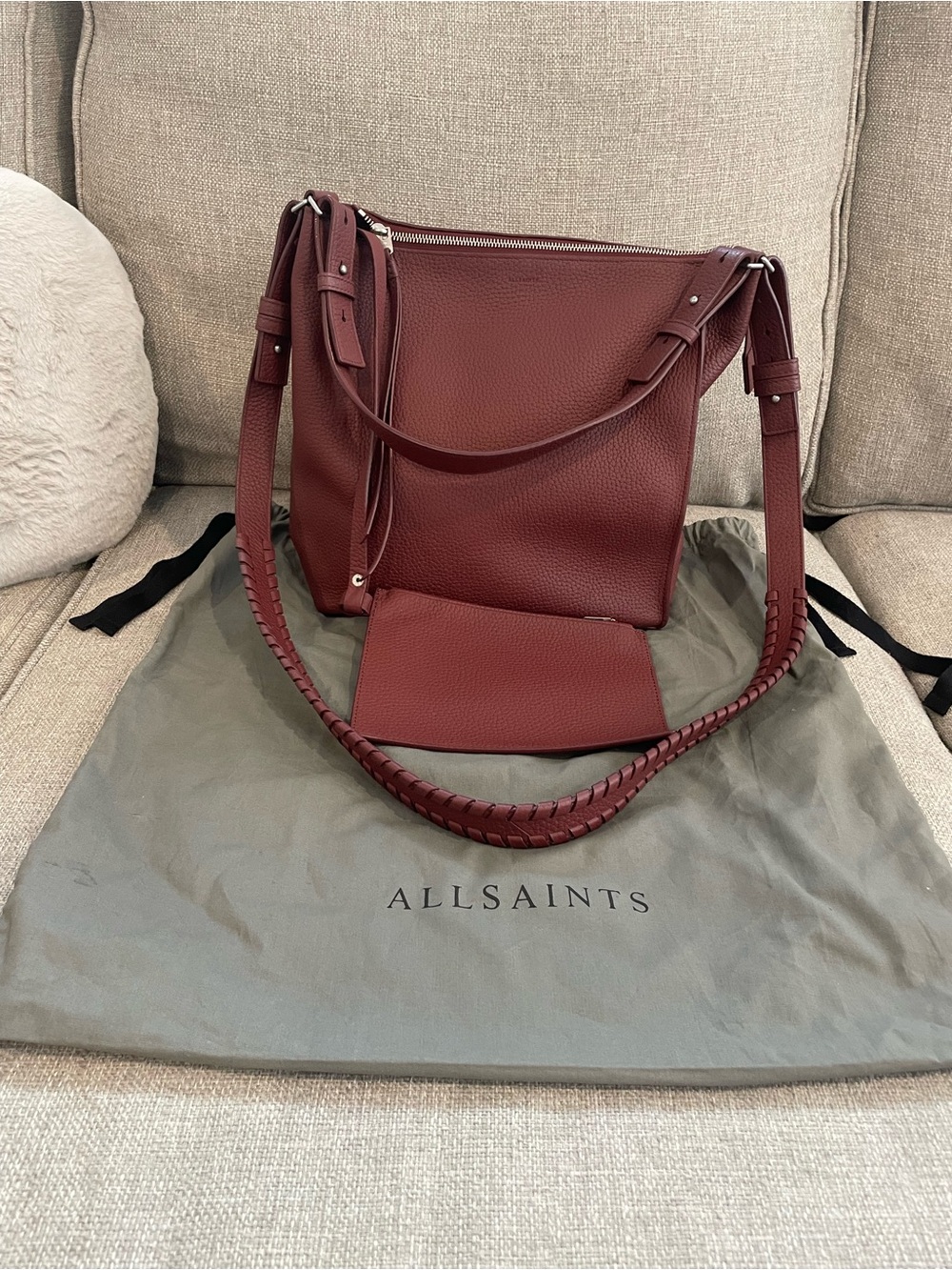 All Saints Kita Leather Shoulder/Crossbody Bag with Wristlet